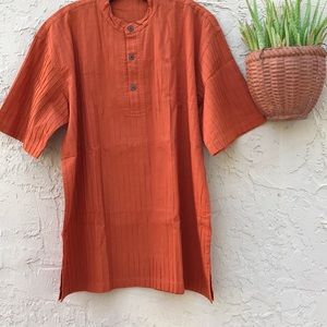 FabIndia Fab Mandarin Collar Half Button Shirt